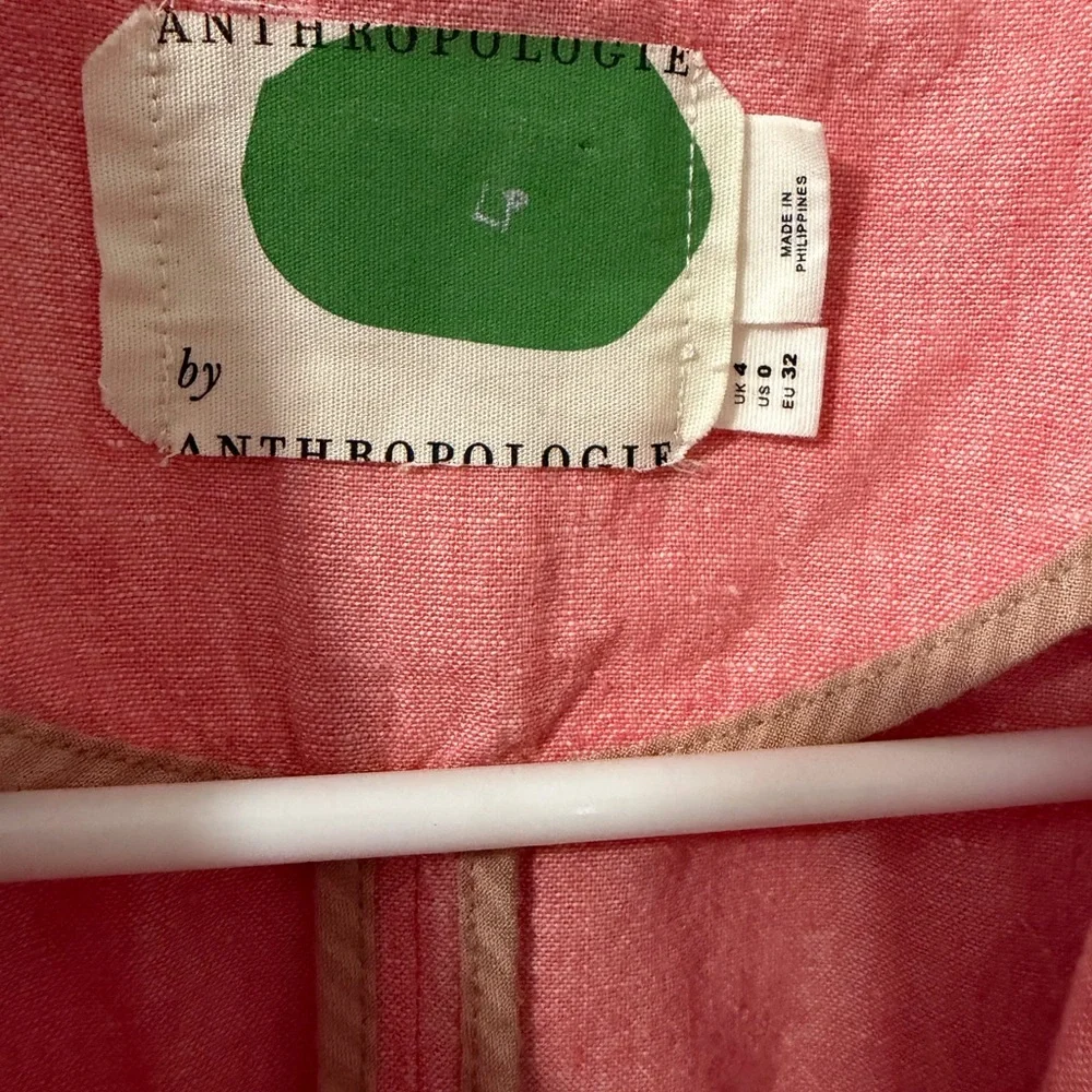 Anthropologie Size 4 Tailored Seaboard Pink Jacket Linen Cotton Blend
